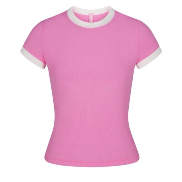 NWT SKIMS Soft Lounge Baby Tee - blush multi - size Medium - SOLD OUT 💗 - Picture 2 of 7
